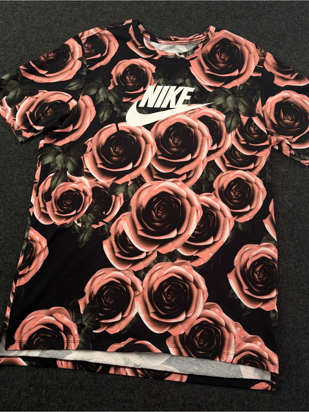 Nike Af1 Rose Aop T-Shirt - Mens L - Black Floral Jersey Dri-fit Athletic Cut